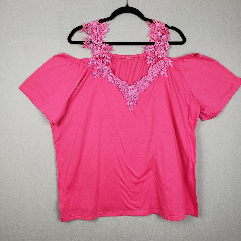 Floral Lace Strap Cold Shoulder Blouse Pink Feminine Coquette‎ Princesscore 5XL
